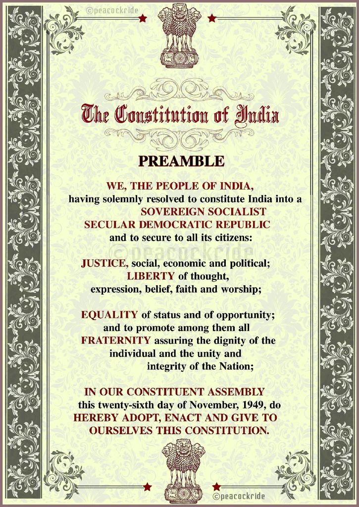 Constitution of India Preamble Indian Constitution Day 26 11 November 1949 Father of India Dr. Ambedkar We the people